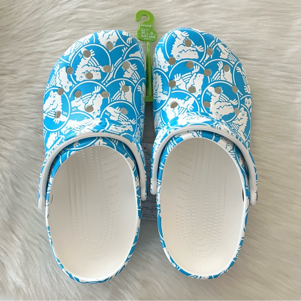 CROCS White and Blue Croc Design